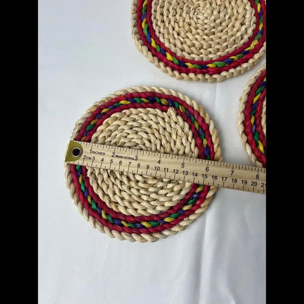 Vintage Lot‎ Of 3 Woven Rattan Wicker Round Circle Hot Pads